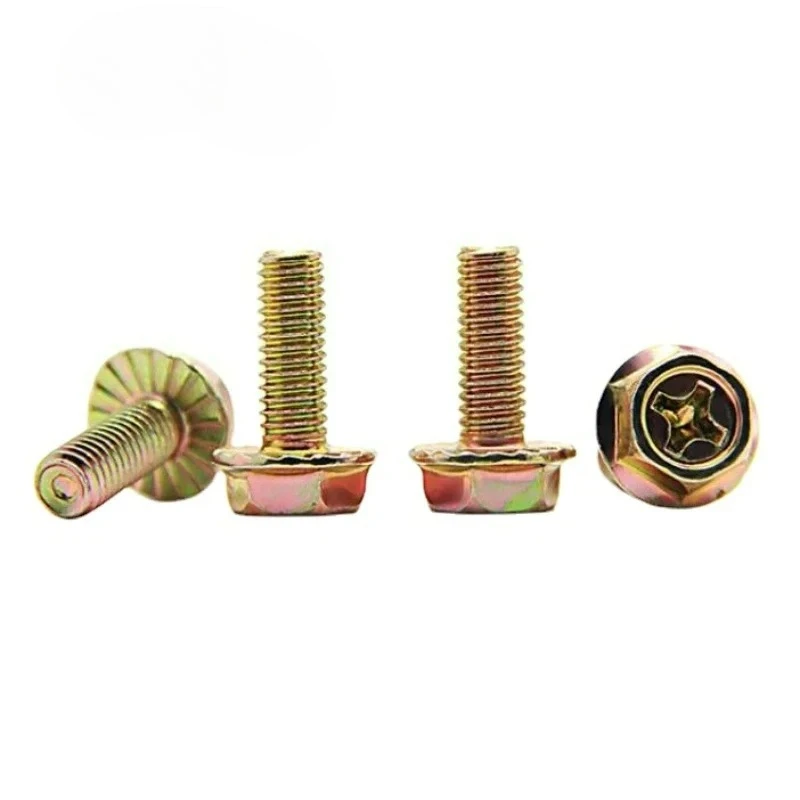 20/50/100pcs M4 M5 M6 M8 Galvanized Hexagonal Cross Groove Flange Screw with Teeth Bolt Anti Loosening and Anti Slip