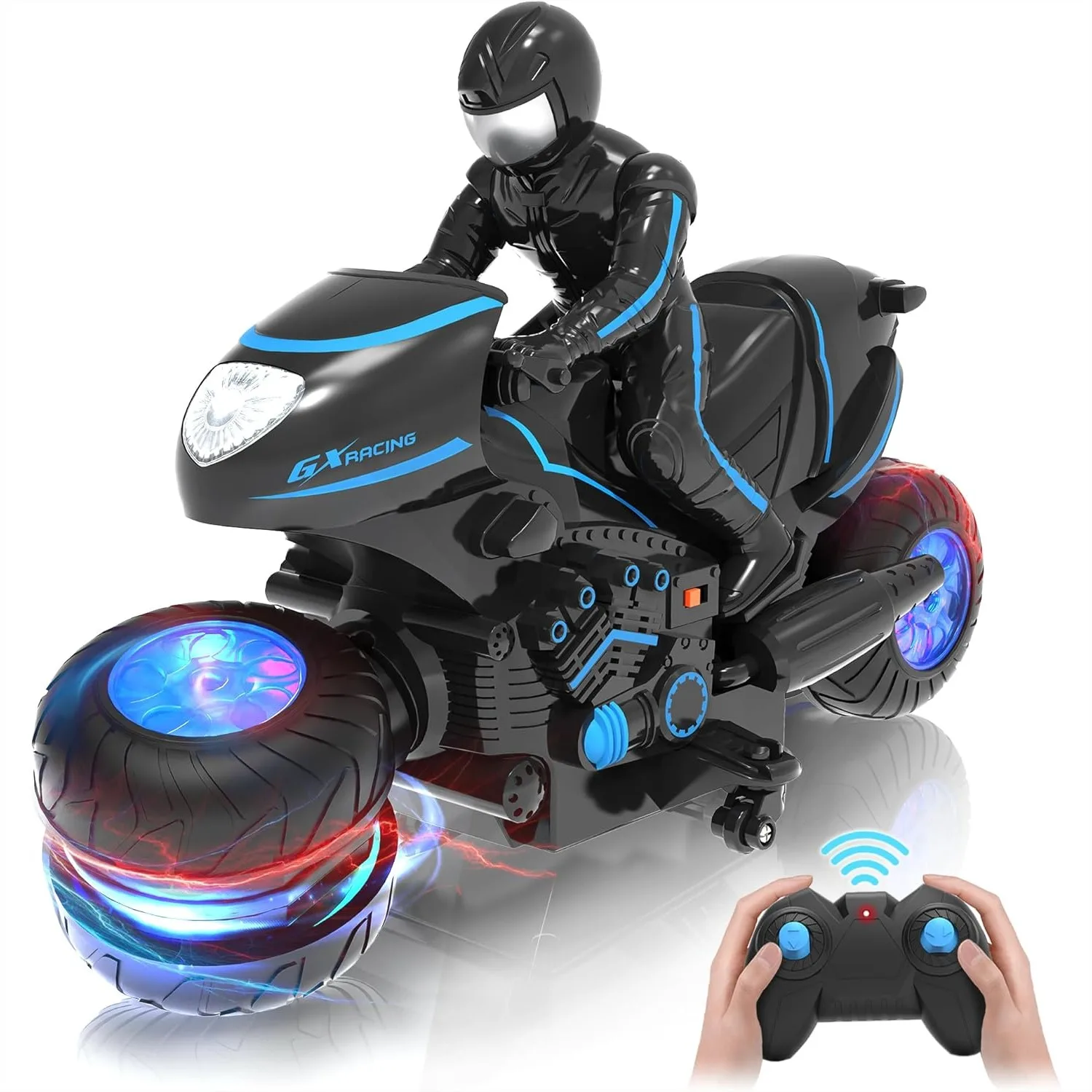 

Remote Control Motorcycle With RGB Wheel Lights 360 Degree Rotation Drift RC Dirt Bike Toy For Boys 4-12 Years Kids