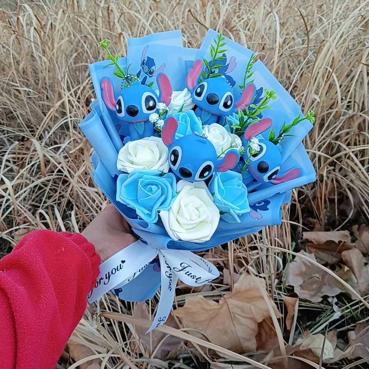 Kwiatowy Bukiet Pluszowy z Lilo i Stitch, Anime Kubuś Puchatek, Tygrys, Świnka z Różą, Prezent na Urodziny, Boże Narodzenie, Walentynki