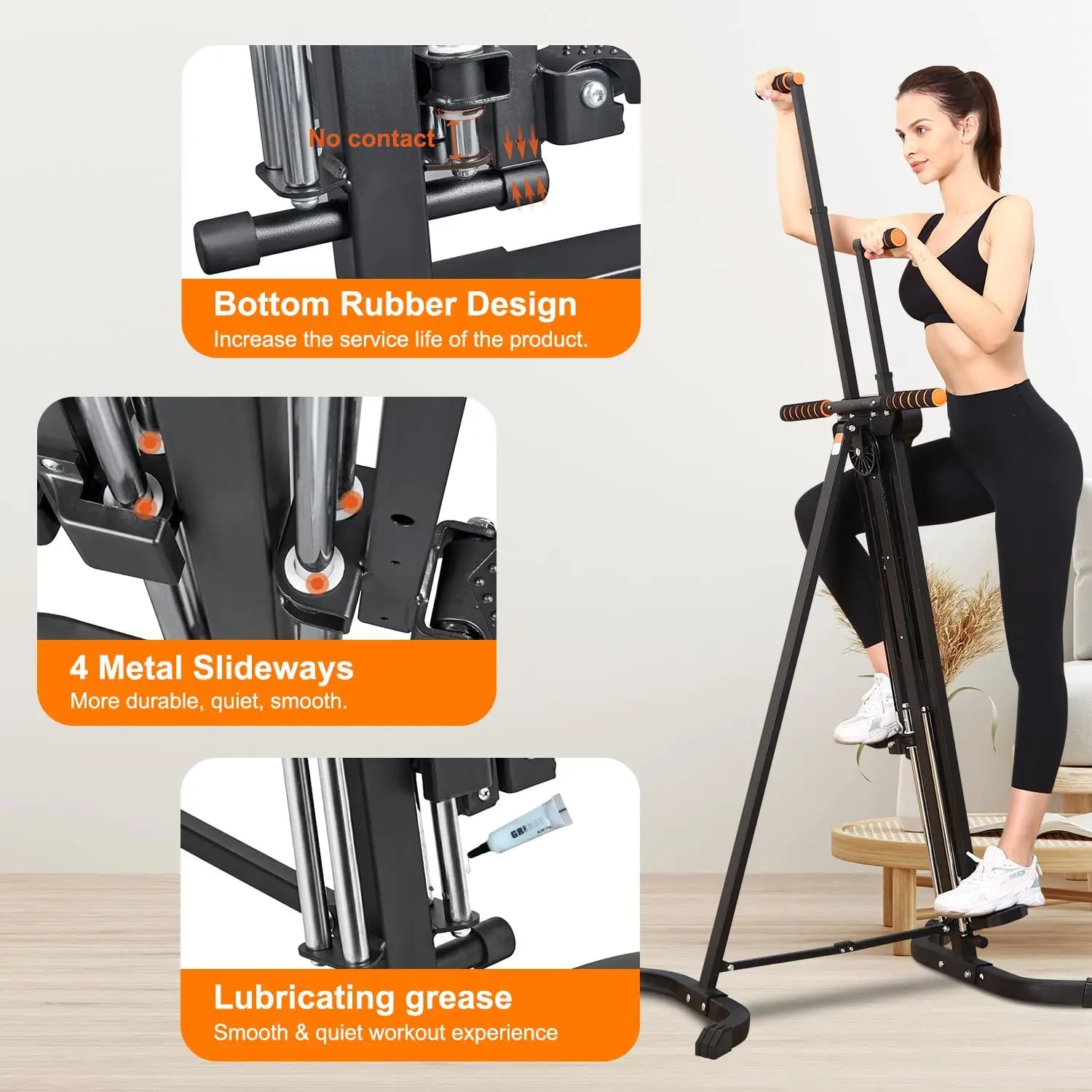 Vertical Climber Exercise Machine for Home Gym with 4 Metal Guide Rails Folding Exercise Climber Cardio Workout Machine 5-Level