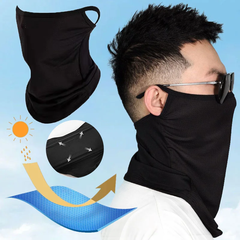 

Outdoor Cycling Bandana Mesh Face Cover Half Mask Hang-Ear Ice Silk Neck Gaiter Cool Tube Scarf Sport Running Hiking