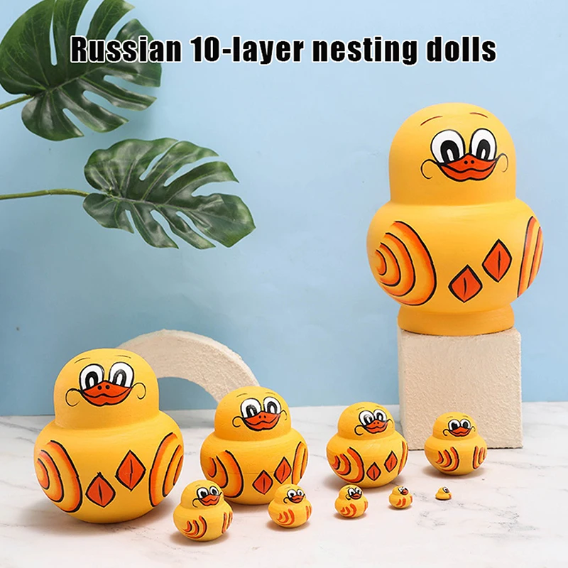 

Russian Nesting Doll 10 Layers Of Small Yellow Duck Air-dried Basswood Hand-painted Children's Toy Creative Ornaments