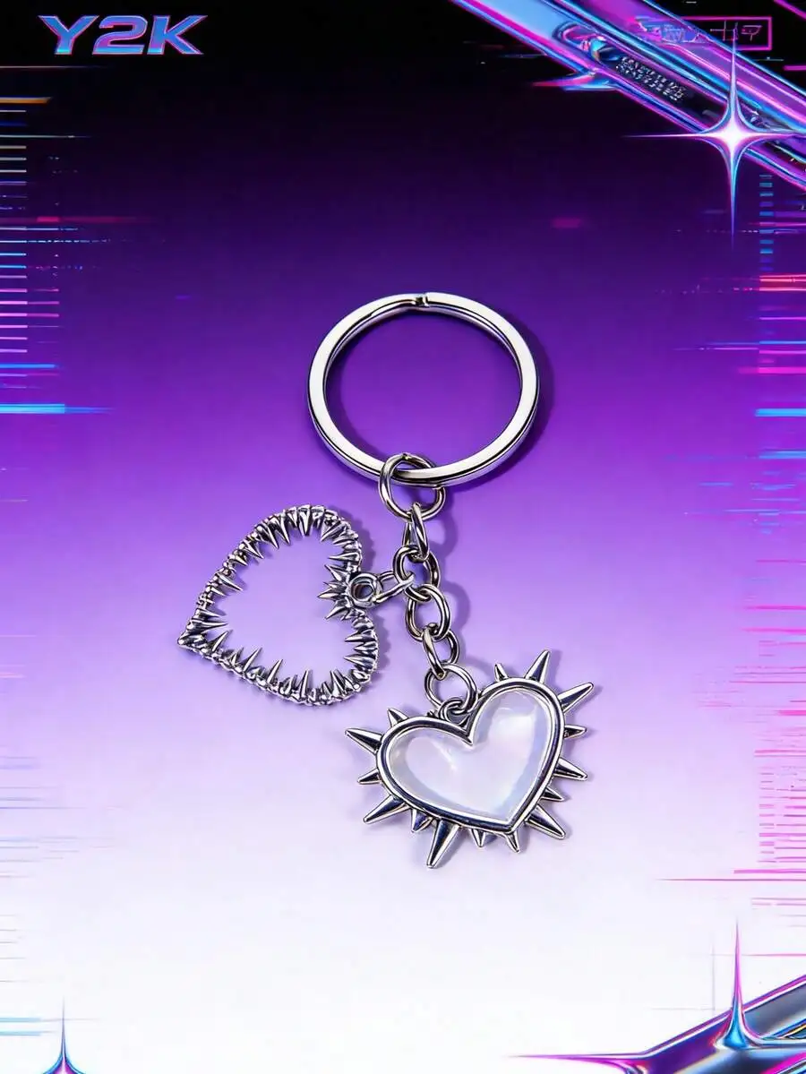 

Edgy Y2K Style Spiked Heart Keychain Bag Charm Accessory