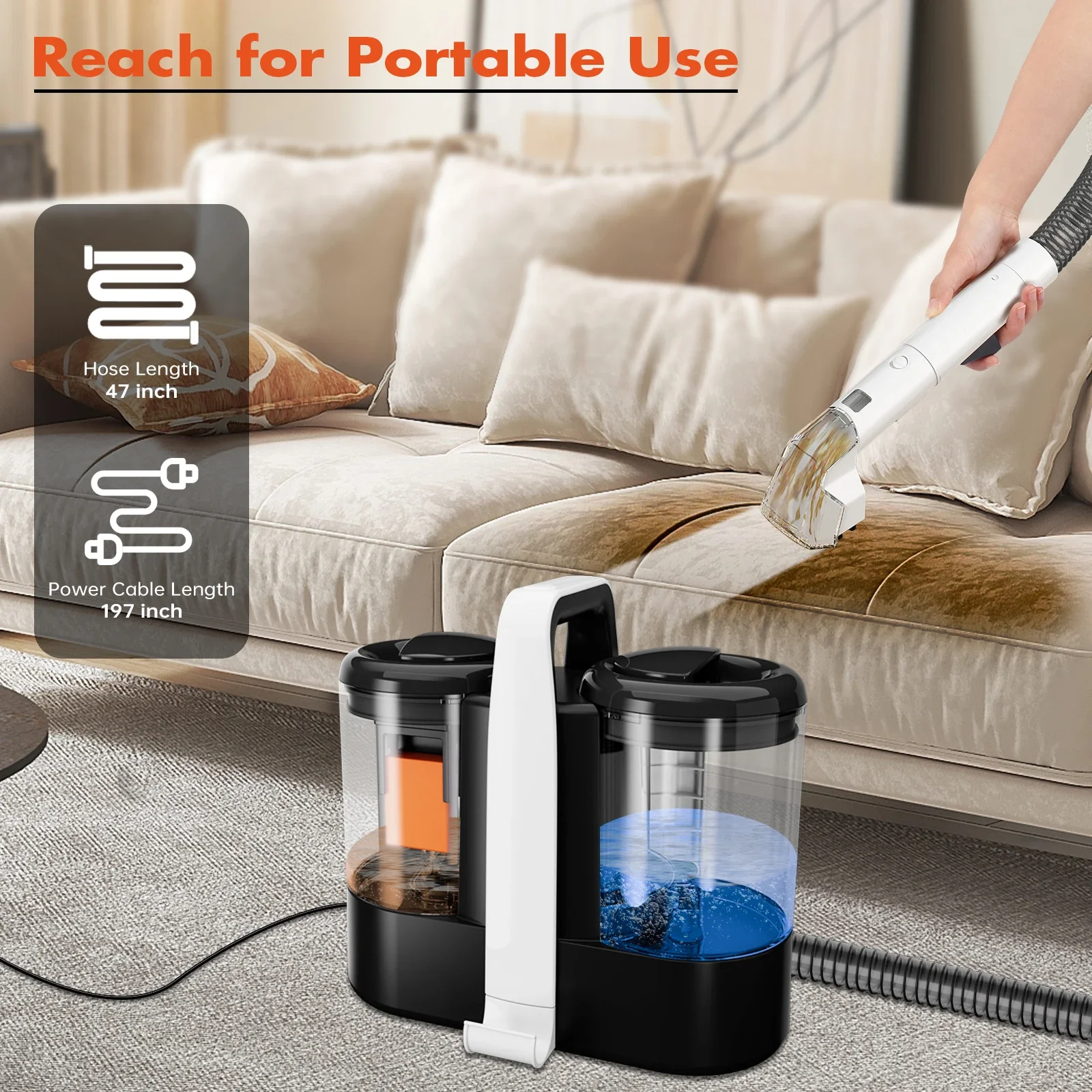 OMESER W07 Handheld Carpet Cleaner 600W 15Kpa Corded Spot Clean Machine Wet Fabric Carpet Sofa Cleaning Pet Portable Car
