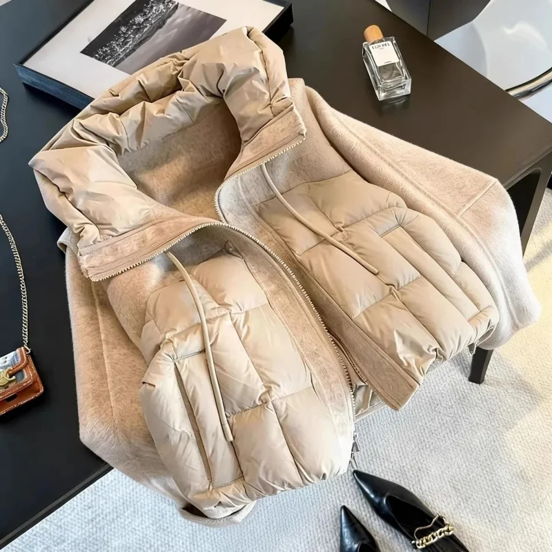 

Unique Blends Patchwork Hooded Cotton Jacket For Women 2026 Autumn Winter, Fashionable And Versatile, Design Padded Coat j345