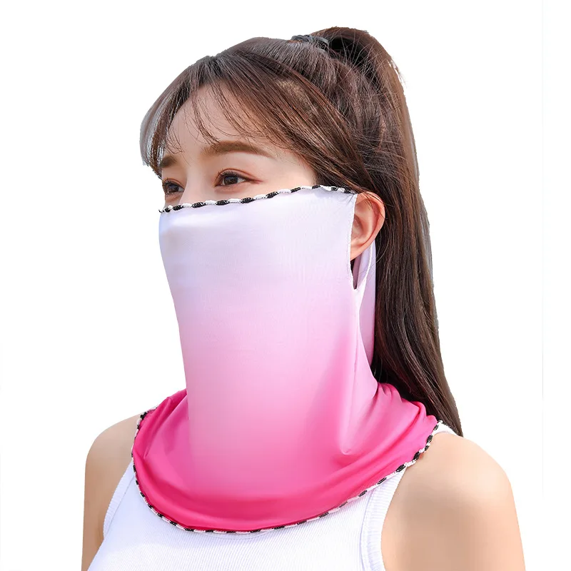 Female Summer Ice Silk Sunscreen Mask Women Hanging Ear Mask Scarf Girls Outdoor Riding UV Protection Breathable Neck Guard Veil