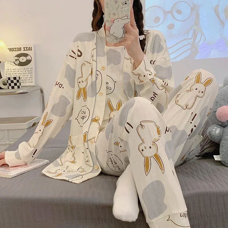 

3pcs Set Cotton Maternity Nursing Sleepwear Spring Autumn Breastfeeding Pajamas Suit for Pregnant Women Pregnancy Nightwear