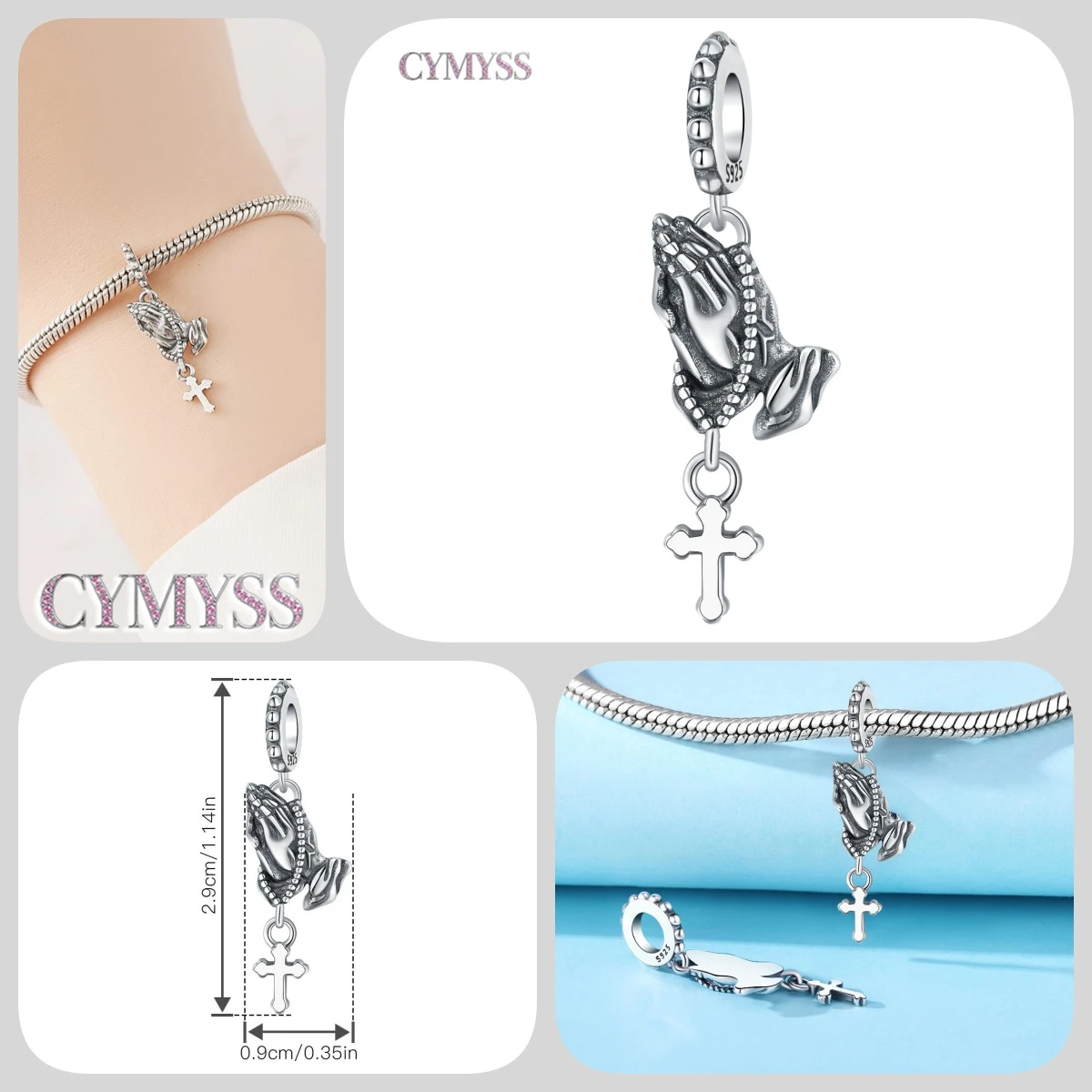 Zierlicher Anhänger aus 925er Sterlingsilber mit Engel-Gebetsperle, passend für Armreif, Armband, Halskette, DIY-Schmuck, Geburtstagsgeschenk für Frauen – Detail 6