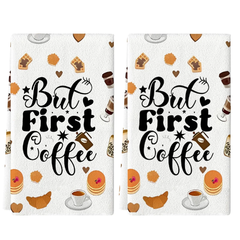 2Pcs, Good Morning Coffee Bread Kitchen Towels, Cooking and Baking Tea Towels, Dishcloths, Hand Towels, Tea Towels, Super Soft, Highly Absorbent, Kitchen Decoration, Kitchen Accessories