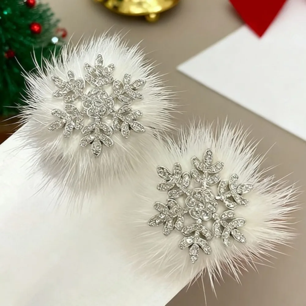 2Pcs Christmas Pearl Rhinestone Snowflake Girls Hair Clip Duckbill Clip Headwear Side Clip Jewelry Accessory Glitter Shiny Gift