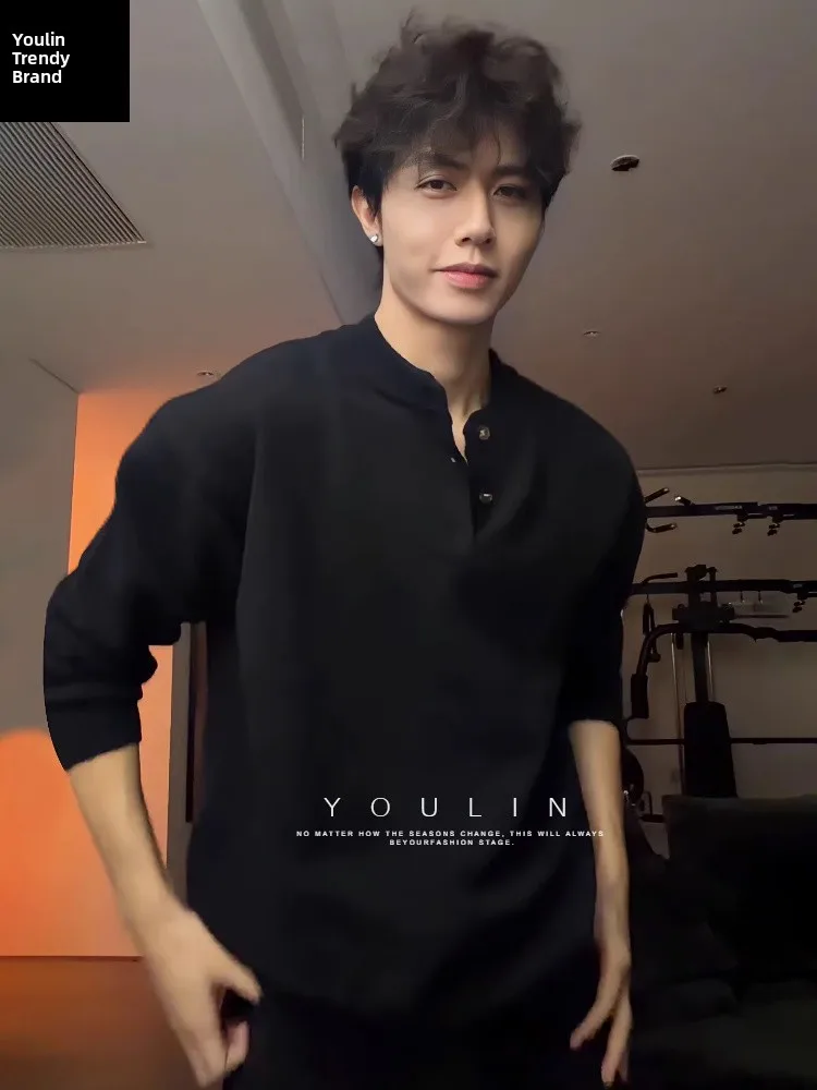 

Мужской вязаный свитер Bla American Sle, зимний, в стиле «ленивый шик», базовый слой, на пуговицах, свободный крой, повседневный