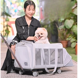 Large Capacity Carrier For Dogs Isolation Partition Dog Cage Dismantling Base Pet Cart Silent Pulley Car Travel Accessories