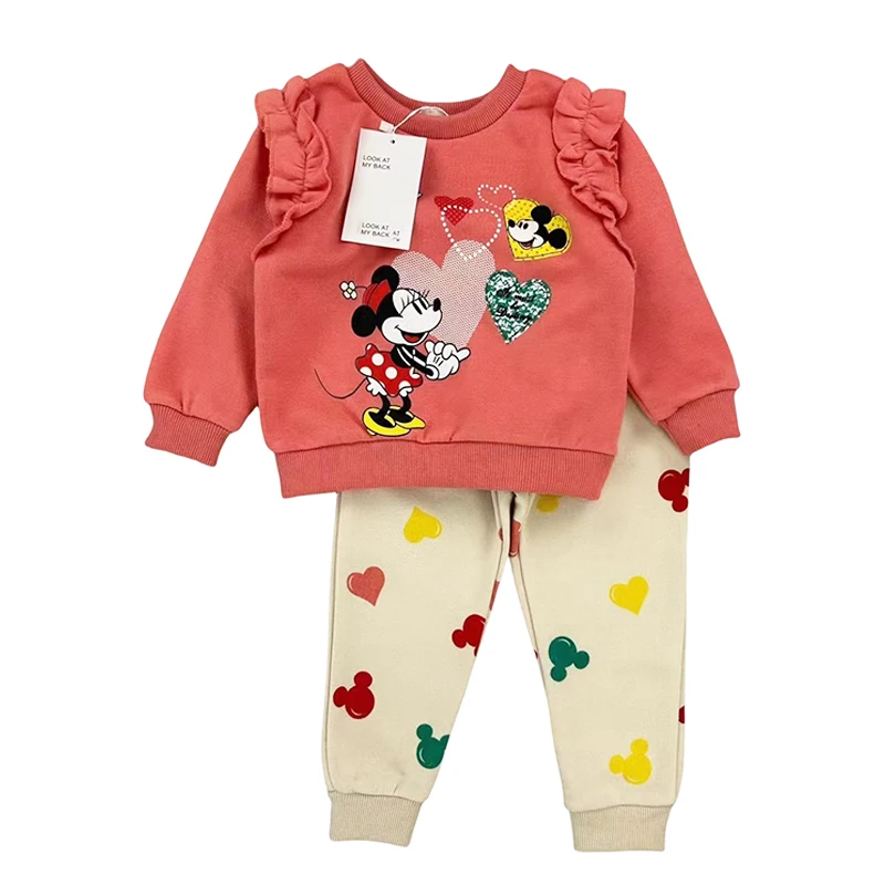 Spring Little Girl Cute Cartoon Set Baby Girl 2-6 Years Old Toddler Minnie Mickey Mouse Disney Costume Fall Kids Cotton Set