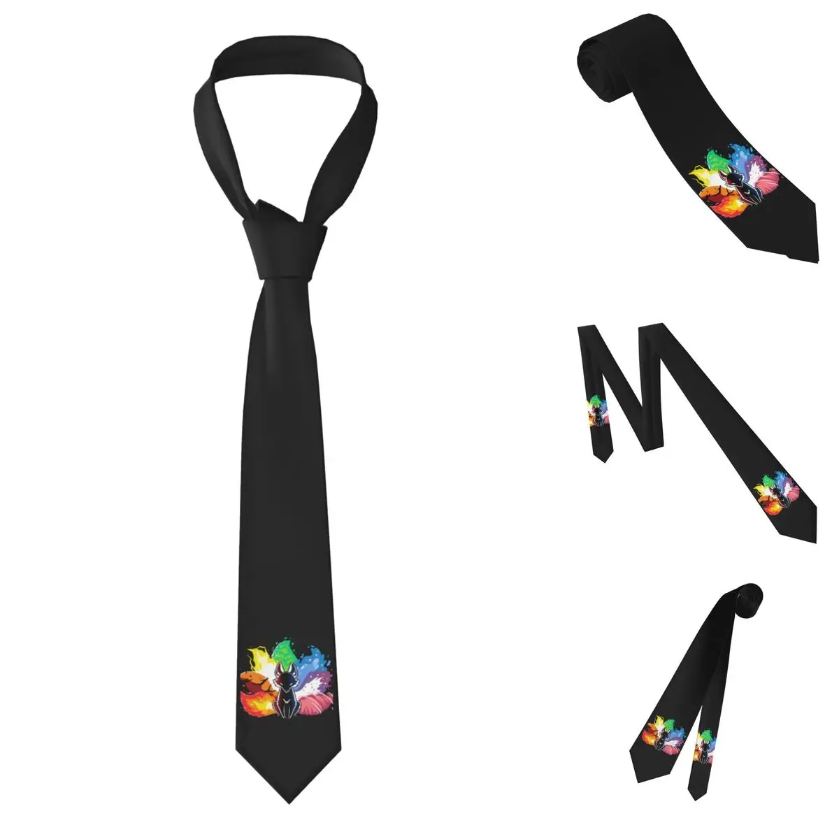 Kitsune Nine Tail Fox Necktie for Men Silk Polyester Slim Neck Ties Party Business Tie Classic Gravatas