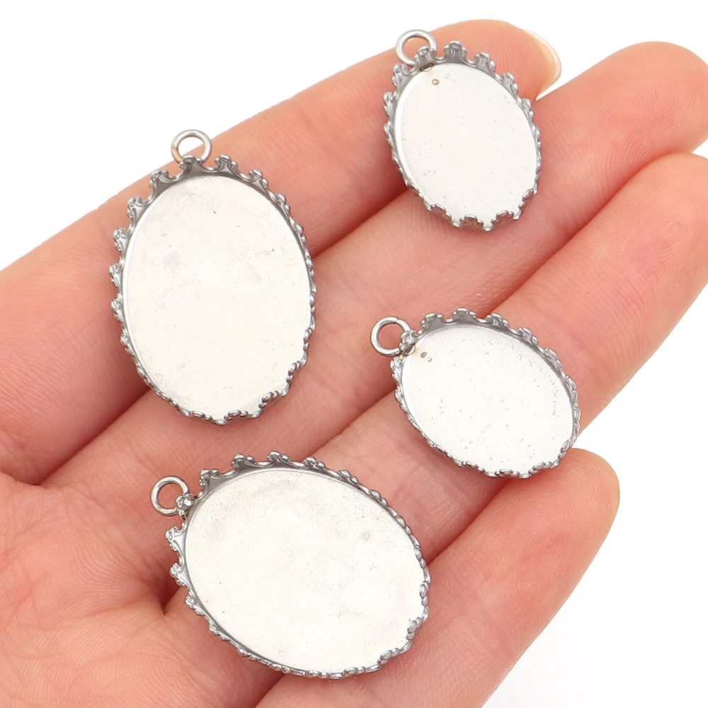 10 szt. 13x18/18x25mm Wewnętrzny Rozmiar Stal Nierdzewna Owalna Baza Kaboszonowa Oprawa Kamei Wkładka do Zawieszki Tworzenie Biżuterii — zdjęcie 5