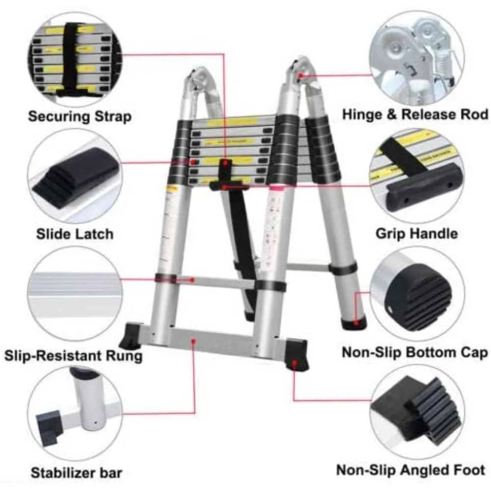 سلم تلسكوبي من الألومنيوم 5 متر ثنائي القسم 16.5 قدم سلم تسلق قابل للتمديد بسعة 330 رطل متعدد الأغراض شديد التحمل