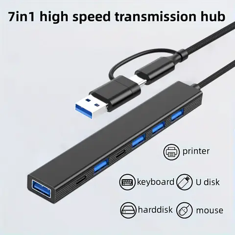 7 em 1 usb a usb c hub multi divisor hub adaptador usb 3.0 2.0 docking station otg tipo c para usb macho porta opcional para computador portátil