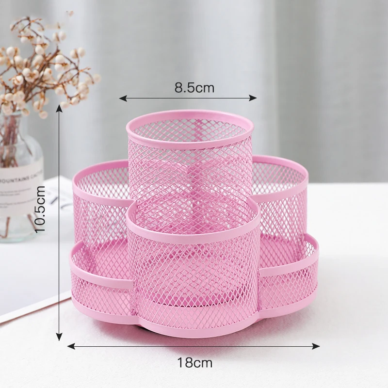 Metal 360 Degree Rotating Pencil Holder 7 Grids Large Capacity Pen Box Desk Organizer Stationery Storage For School Home Office