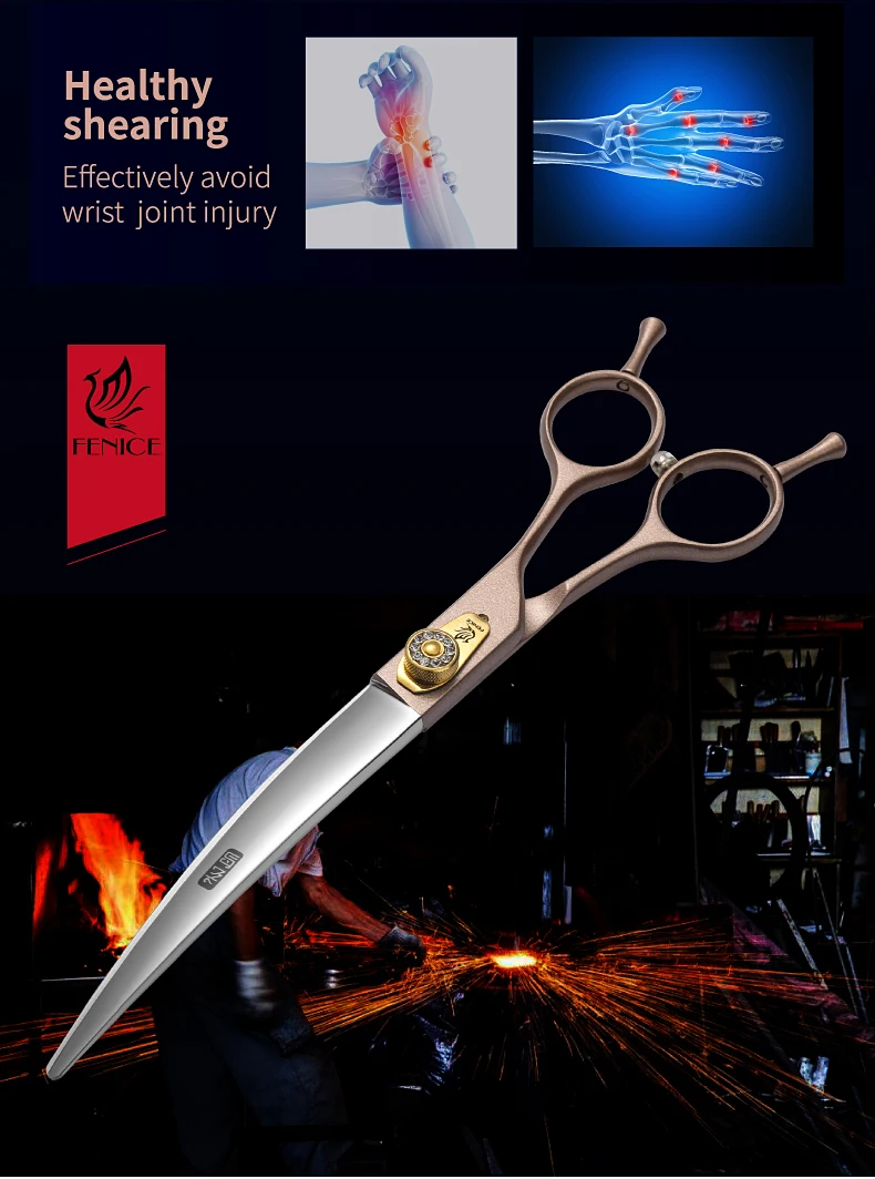Fenice JP440C Hundeschere aus Stahl, 7/7,5/8 Zoll, Hundesalon-Schere, gebogene Haarschneideschere für Hunde, professioneller Groomer – Detail 13