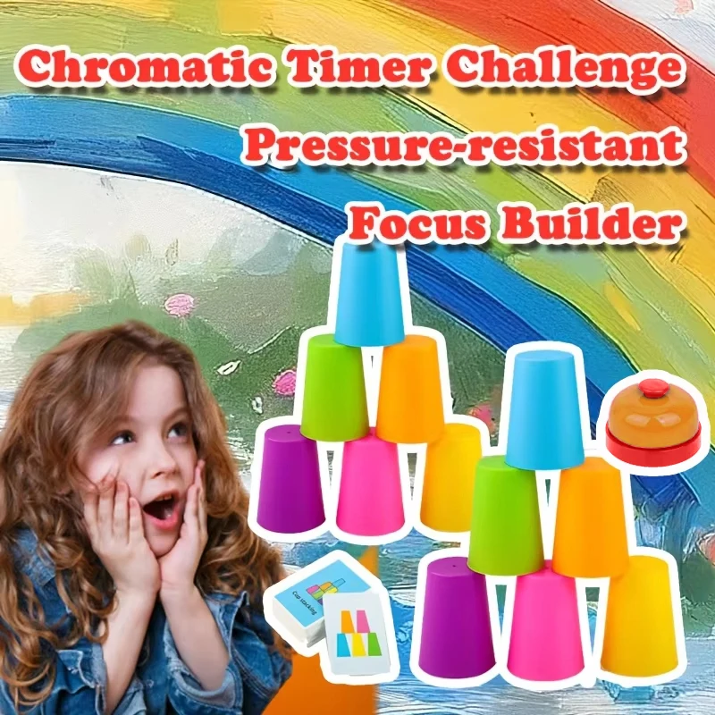 

Kids Montessori Toys Stack Cup Battle Table Game with Card Educational Intellectual Enlightenment Color Cognition Logic Training