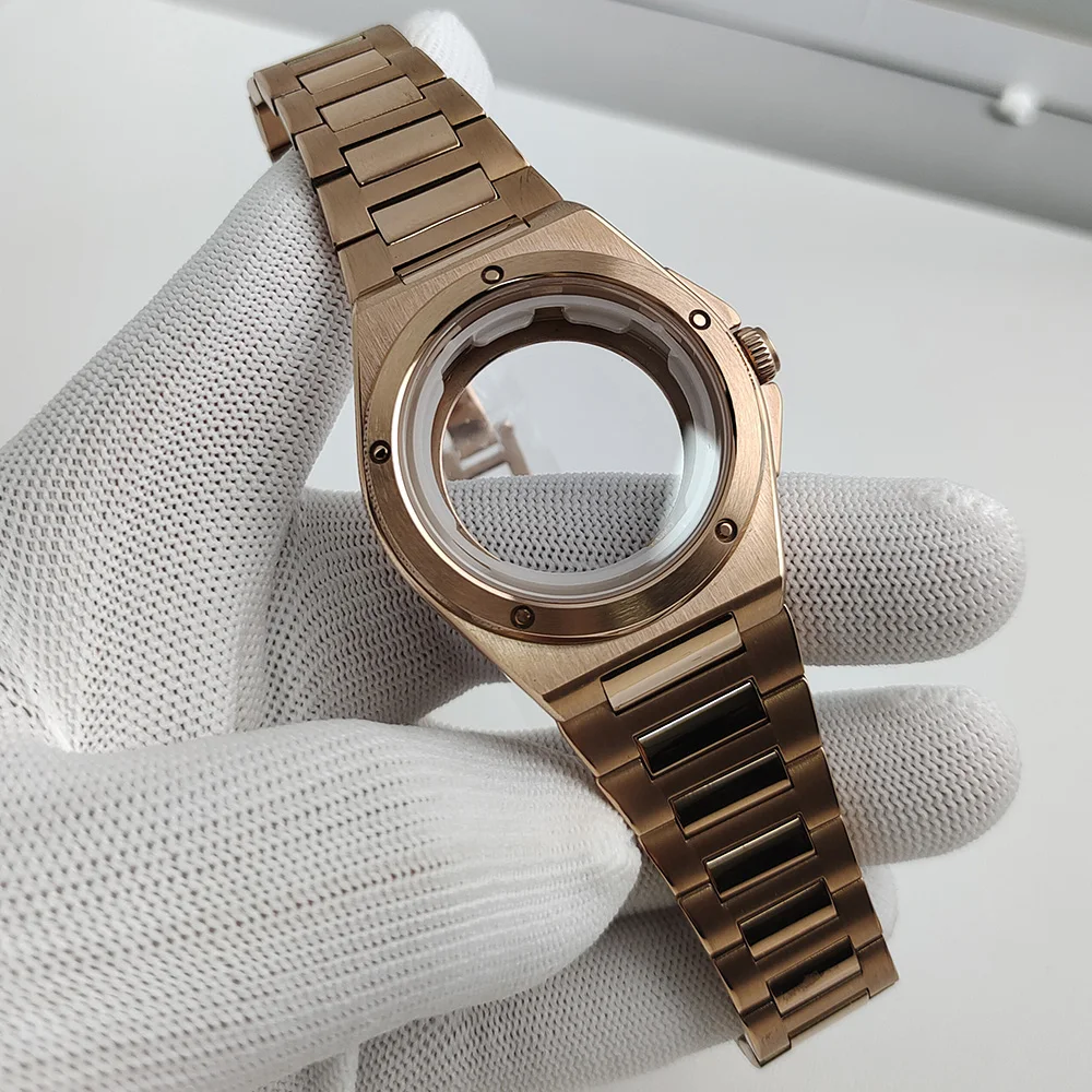 Rose Gold 38mm Stainless Steel Watch Case with 8215 Movement Stainless Steel Strap Butterfly Double Snap Fastening