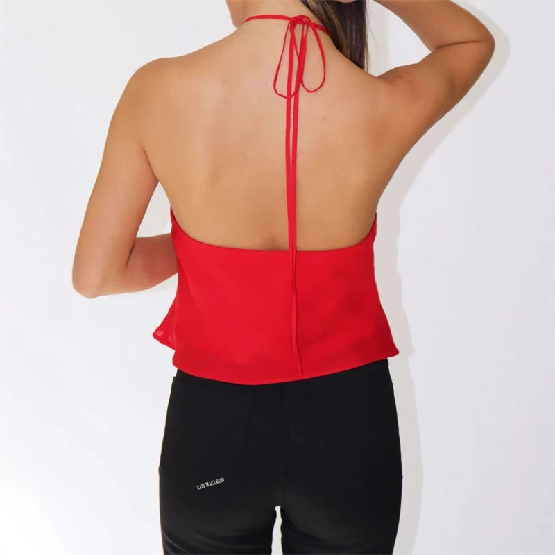 2025 Vrouwen Halter Tank Tops Zomer Tie-up Mouwloos Backless Bloem Stippen/Effen Zomer Vest Dames Slanke Hemdje Party Y2K