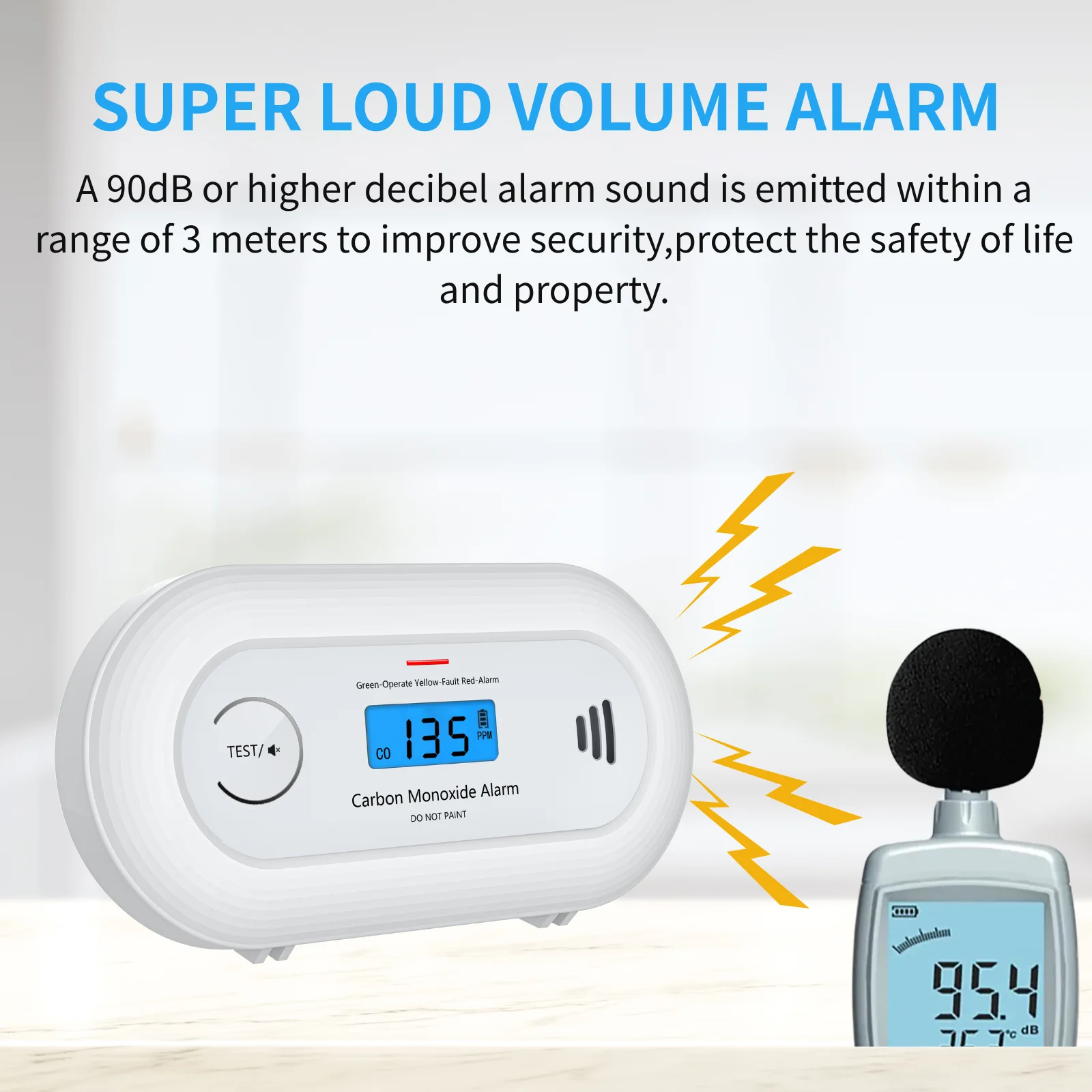 Alarme de monoxyde de carbone V-COME avec écran LCD numérique et bouton de test, détecteur de CO avec batterie d'autonomie de 10 ans, EN 50291, VC21