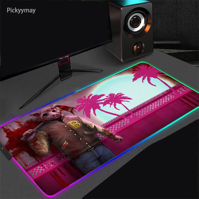 Hotline Miami RGB LED Color Mouse Pad Gaming Play Mats PC Gaming Setup Pc Accessories Backlit Table Carpet Gamers Mouse Mat LOL