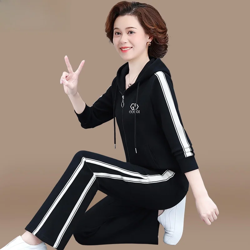 

Casual Sle Two-Piece Set Autumn Clothes Outerwear for Middle-Aged Women Sportswear Spring Autumn Top Quali Polyester