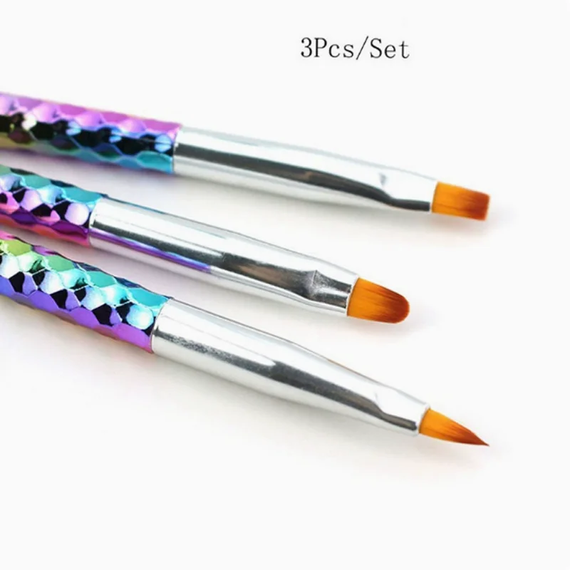 3Pcs/Set Nail Plating Colorful Bar Light Therapy Pen Round Mouth Flat Mouth Light Therapy Gel Carved Crystal Pen Nail Tool Brush