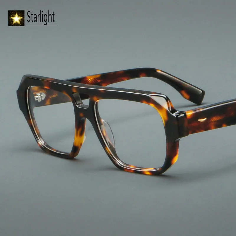 Dubbele beam Dikke Acetaat Brilmontuur Mannen Zwarte Brilmonturen Man Vierkante Lezen Optische Bijziendheid Recept Klassieke 146mm