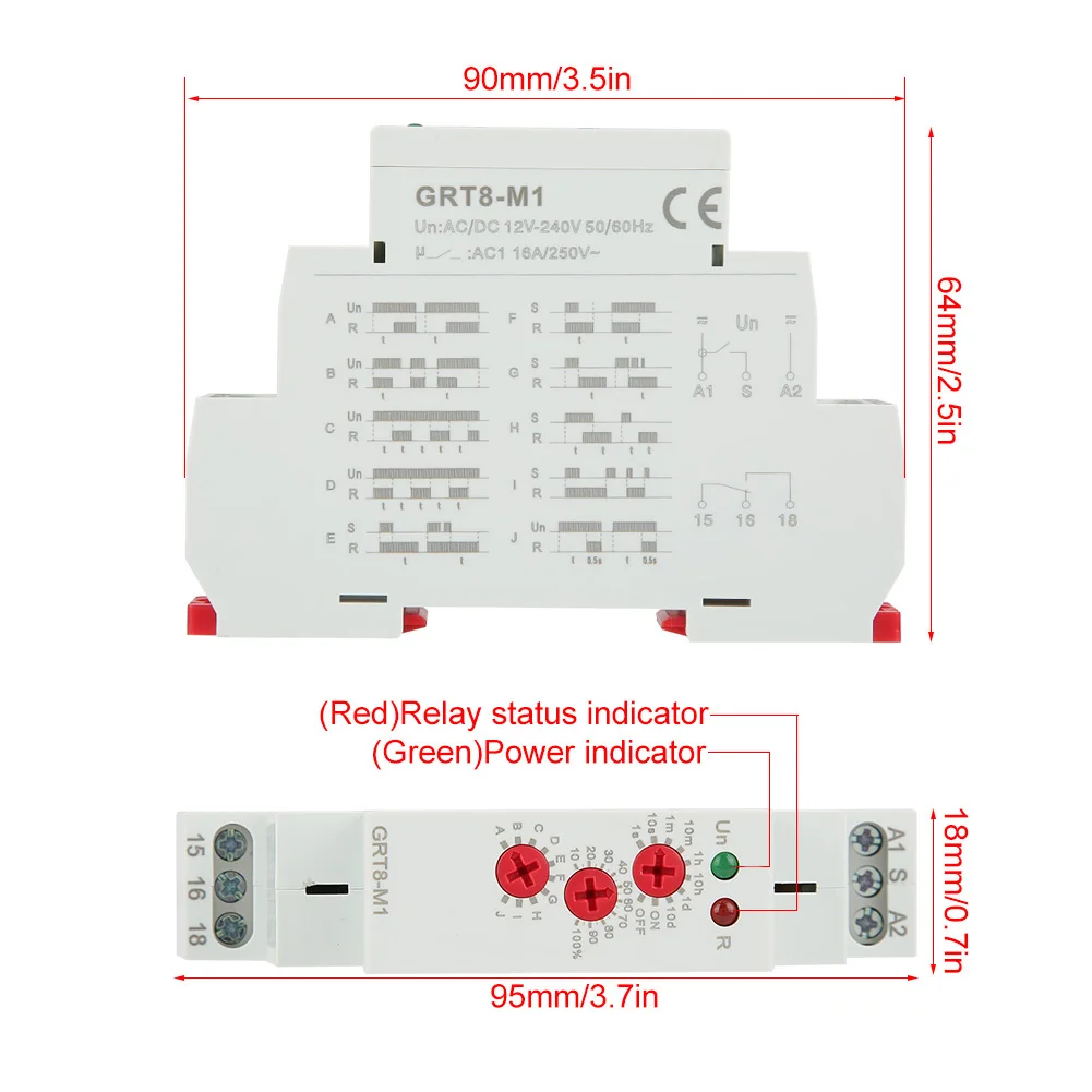 Delay Relay Delay Time Relay Time Relay GRT8-M1 Multifunctional Delay Time Relay with 10 Functions DIN Rail Mount AC/ 12V~240V