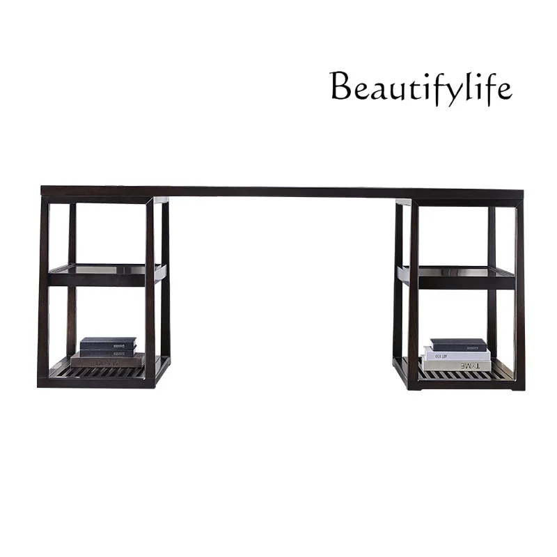 

New Chinese solid wood desk book chair bookcase combination zen ebony office writing desk study furniture