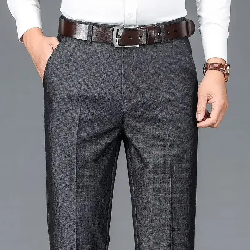 New Business Casual Suit Pants Men Solid High Waist Straight Office Formal Trousers Mens Classic Style Suit Long Pants Plus Size