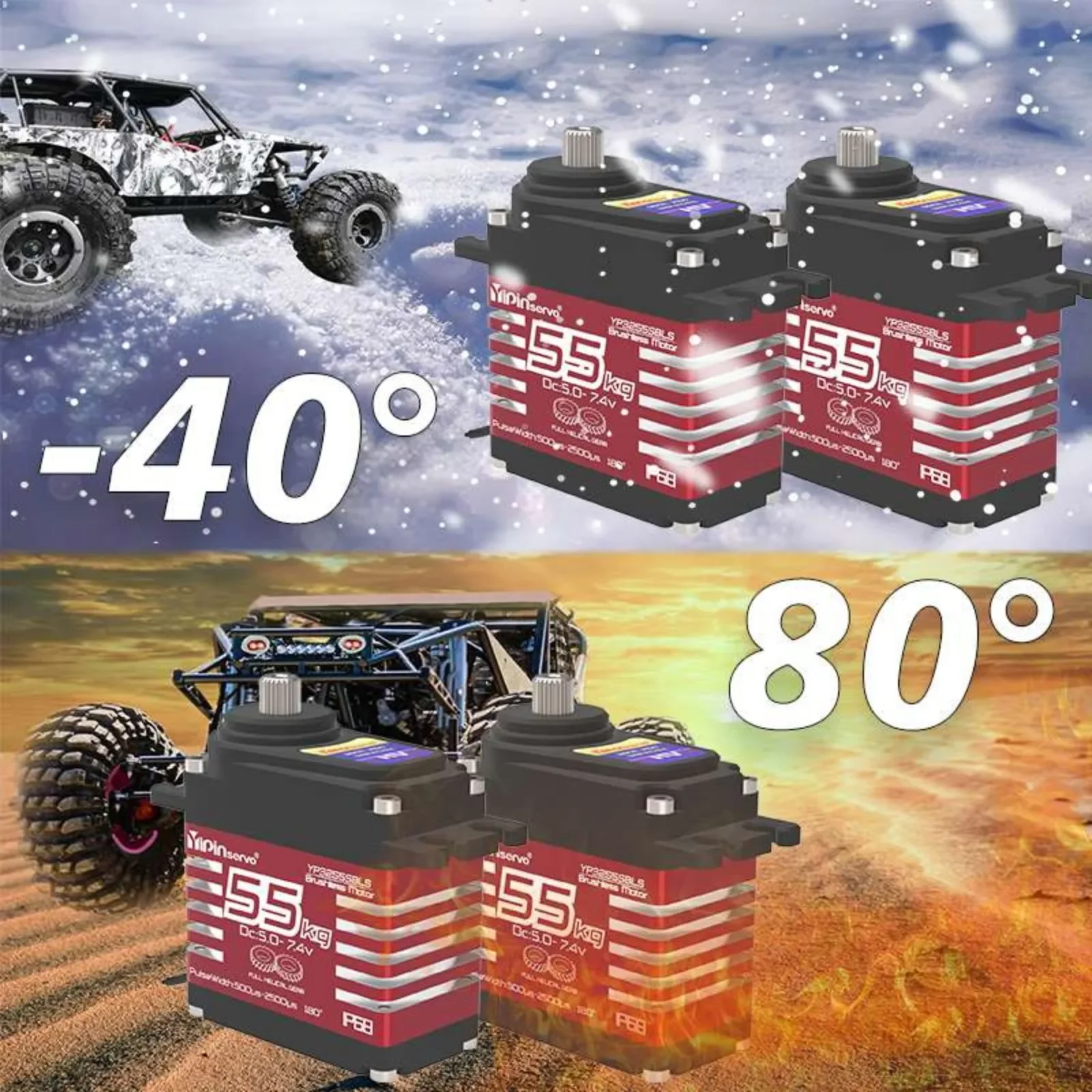 

55KG Digital Servo IP68 Waterproof Brushless Motor 25T Steel Gear for RC Models 5.0-7.4V High Torque Performance