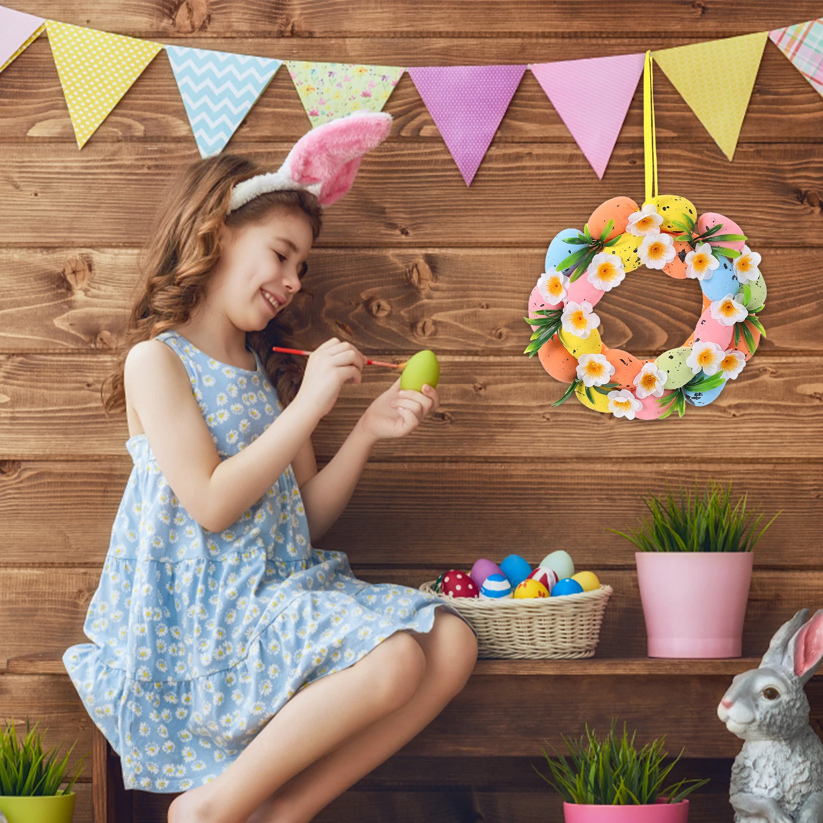 

Simulated Eggs Easter Wreath Premium Door Hanging Wreath for Festival Home Decor Bright Color Exquisite Craftsmanship