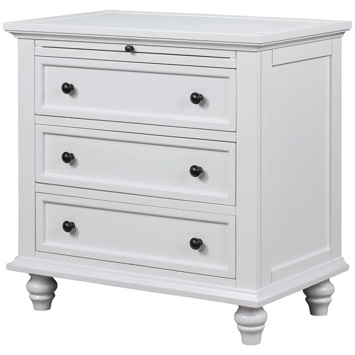 Modern Nightstand with 3 Drawers & Pull-Out Tray, Wooden Bedside Sofa Side End Table with Legs, Fully Assembled, Customized