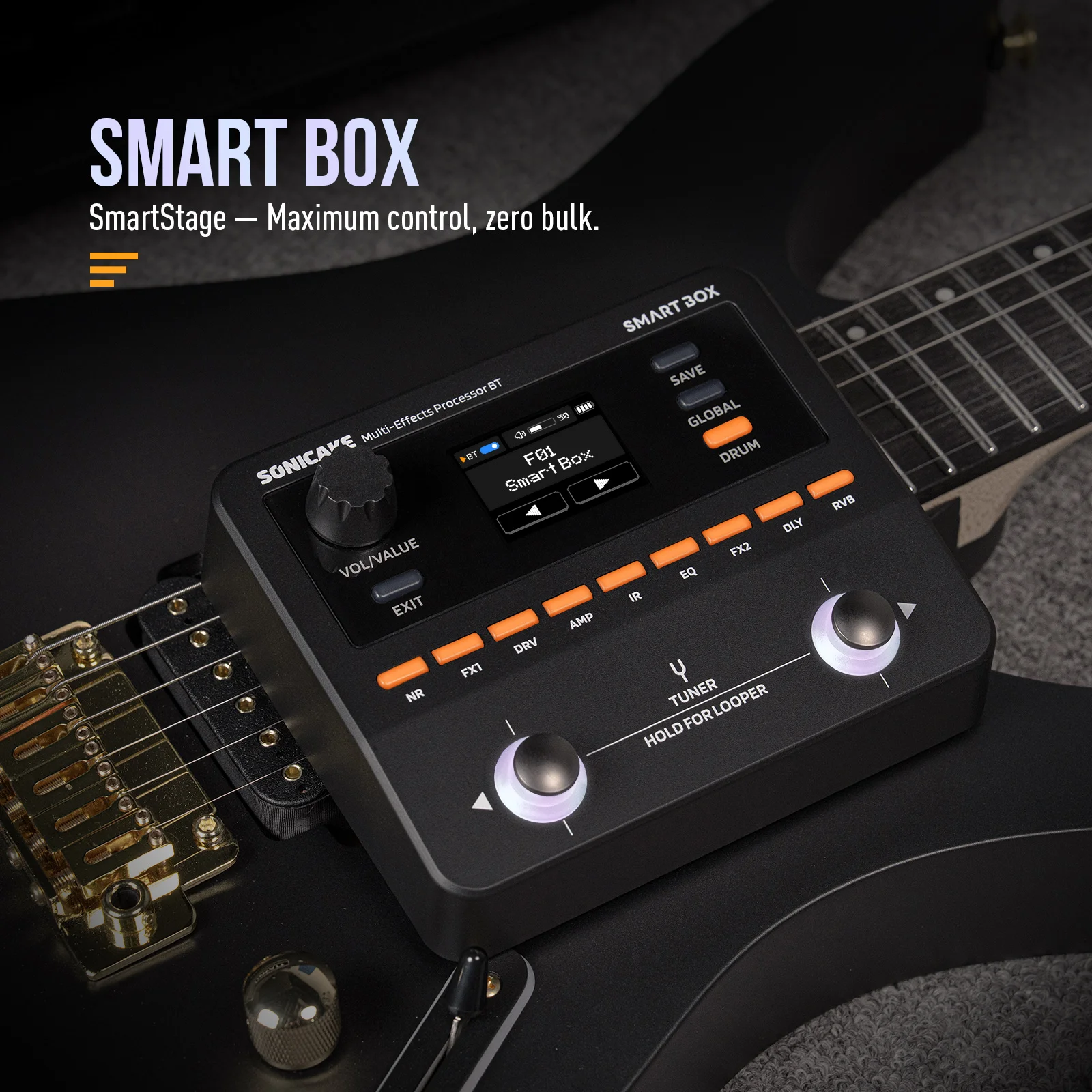 SONICAKE Smart Box Multi-Effects Processor for Guitar Bass 130+ Effects NAM/IR Support, Looper, Built-in Tuner/Metronome QME-20