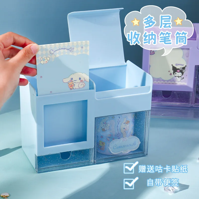 Sanrio Cartoon Kuromi Cinnamoroll Multilayer Storage Penholder Anime My Melody Storage Box Students Desk Office Stationery