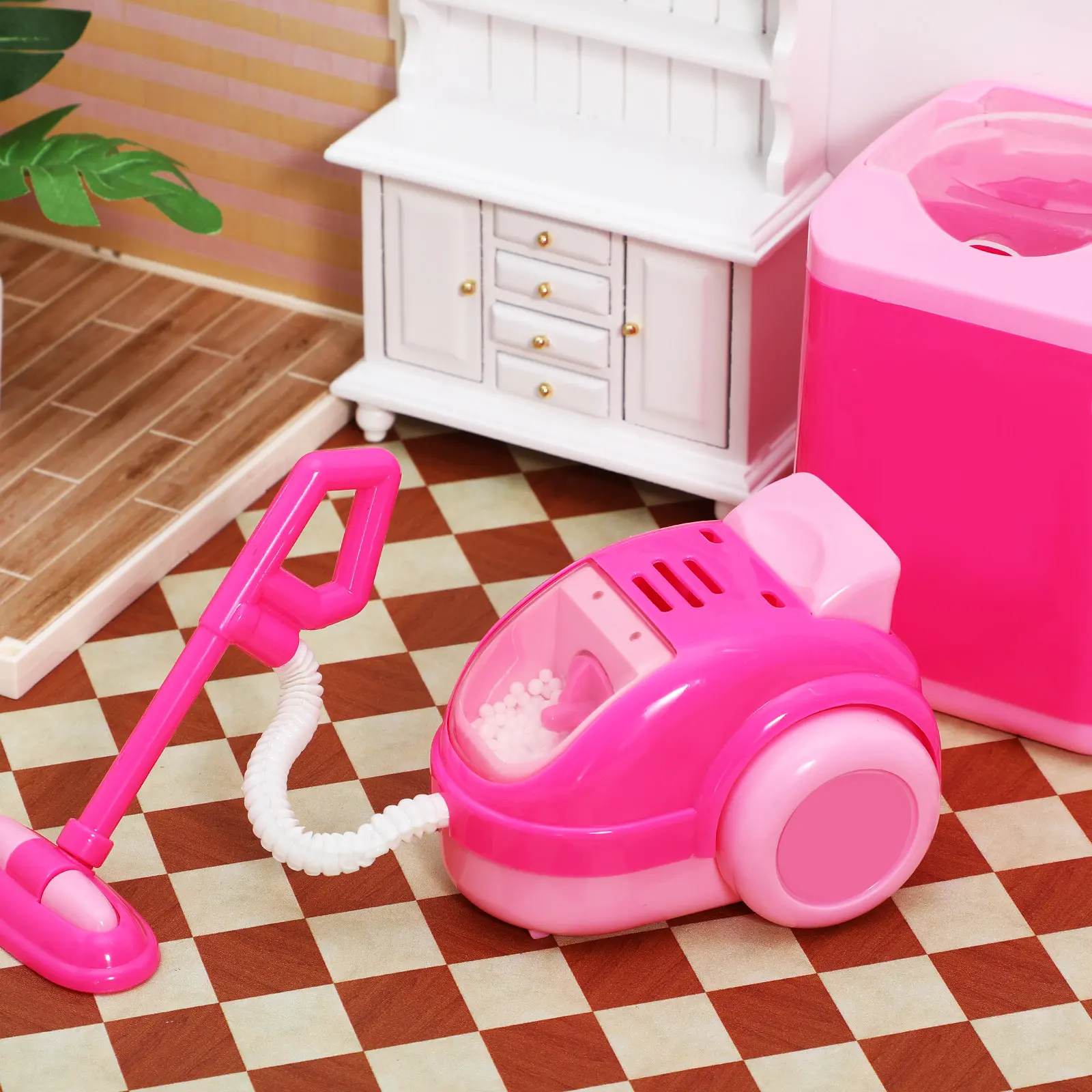 ミニキッチン清掃家電セット-ごっこ遊び-幼児用洗濯機-掃除機-機能的な家事シミュレーション