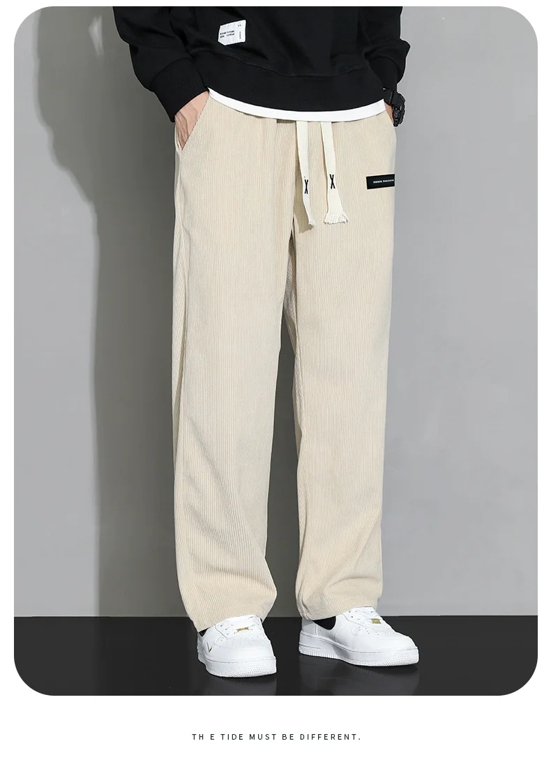 Spring Autumn Fashion Temperament Korean Corduroy Wide-leg Pants Man Loose Casual Solid Color Male Sweatpants Streetwear Clothes