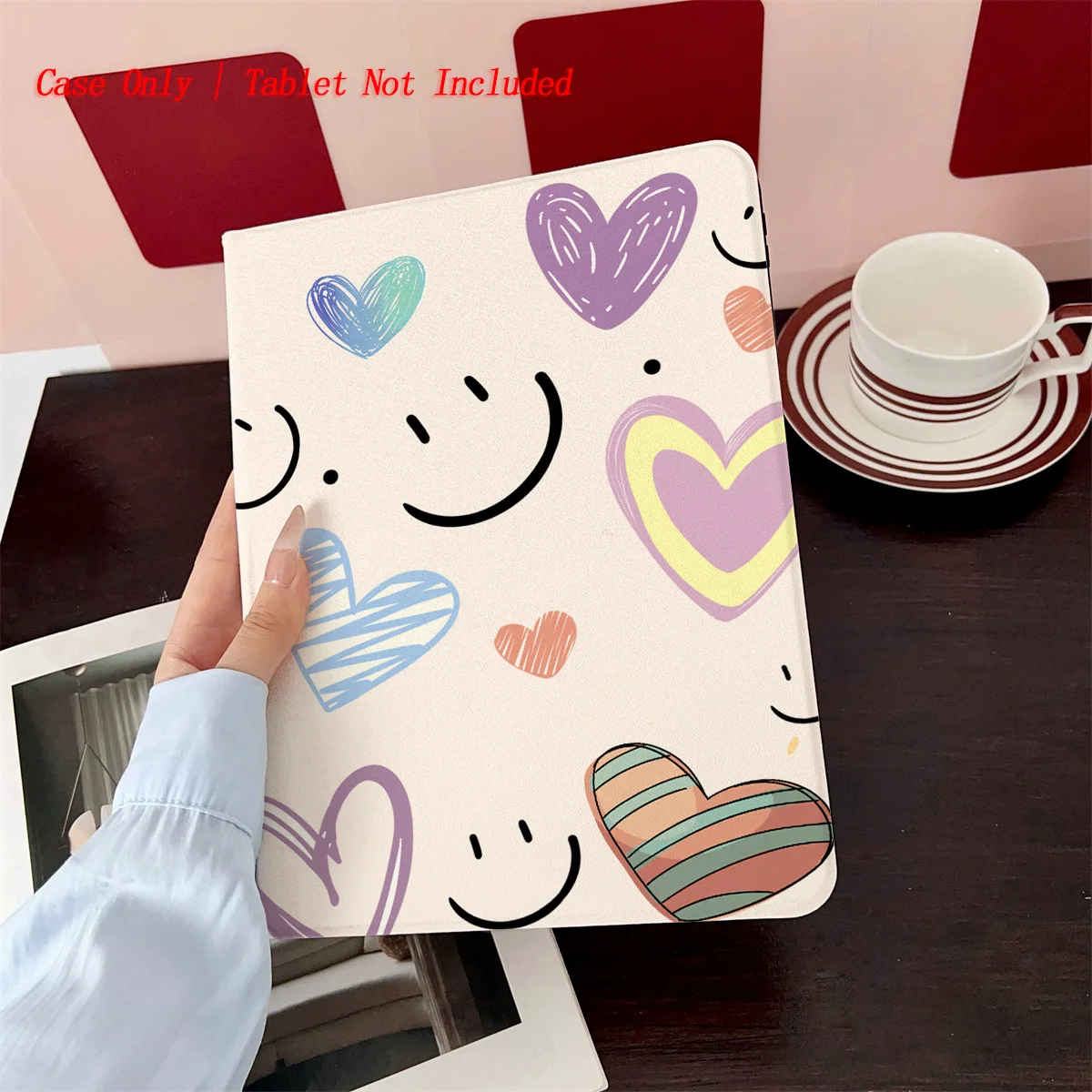 

Adorable Smiley & Heart Prints iPad Case for Mini 5/6/7 7.9/8.3 Shockproof Silicone Bumper with Stand
