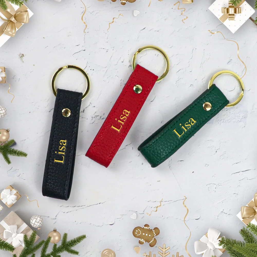 Customized Name PU Leather Car Keychain - Simple and Elegant Leather Metal Key String Pendant for Keychain