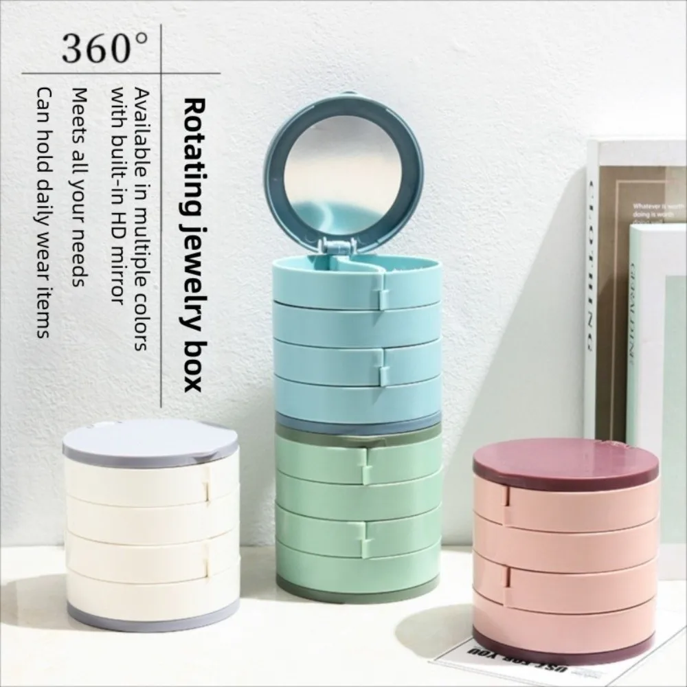 

Многоуровневая подставка для украшений с крышкой, вращающаяся пластиковая подставка-витрина, пылезащитная, с зеркалом, для серег, колец, браслетов