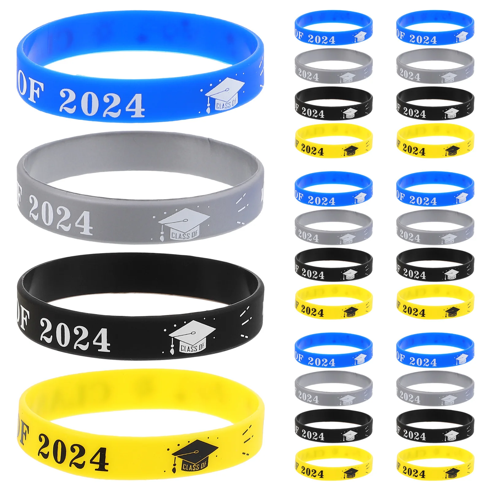 

24pcs Graduation Bracelet Class Of 2024 Silicone Wristband For Party Supply Reusable Durable Accessory Fitness Wrist Support