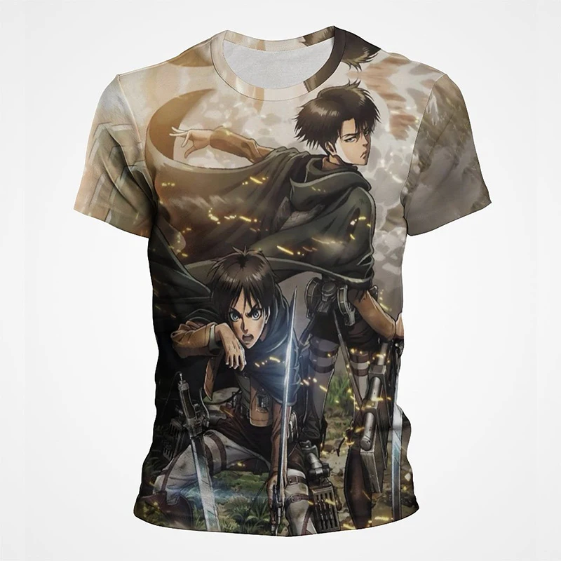 Camiseta con estampado 3D de ataque gigante a los Titanes para hombre y mujer, camiseta de Anime de moda con cuello redondo, ropa de calle, Top