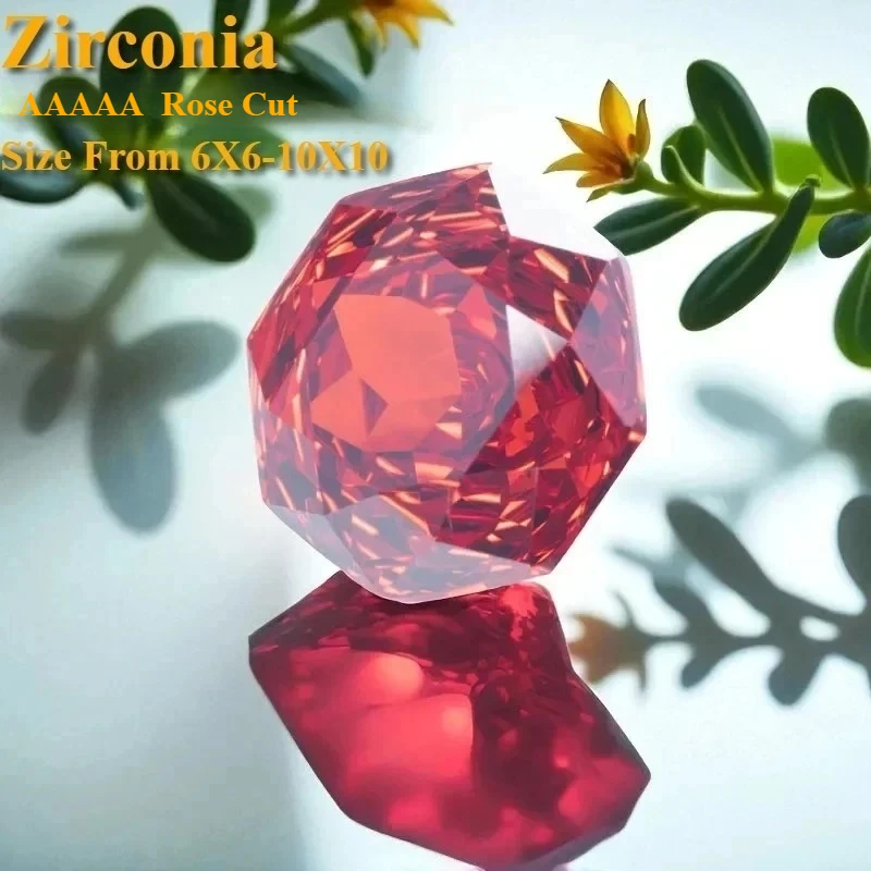 

Special Rose Cut Octagon Shape Cubic Zirconia Stones Chinese Red Loose Gemstone For Earrings Pendant Jewelry Diy Making