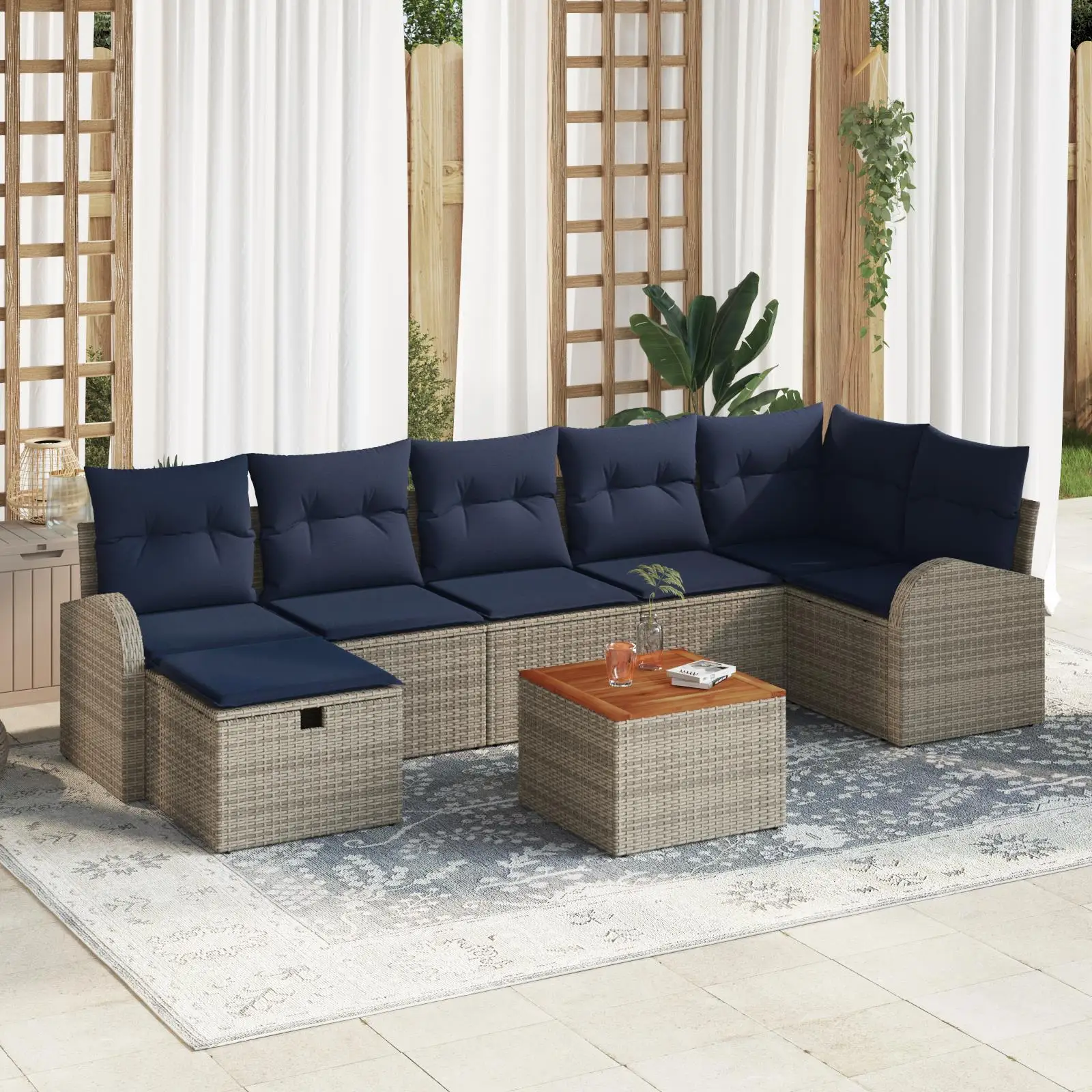 

8 Piece Grey Poly Rattan Garden Sofa Set with Cushions Outdoor Furniture Patio Living Room Decor