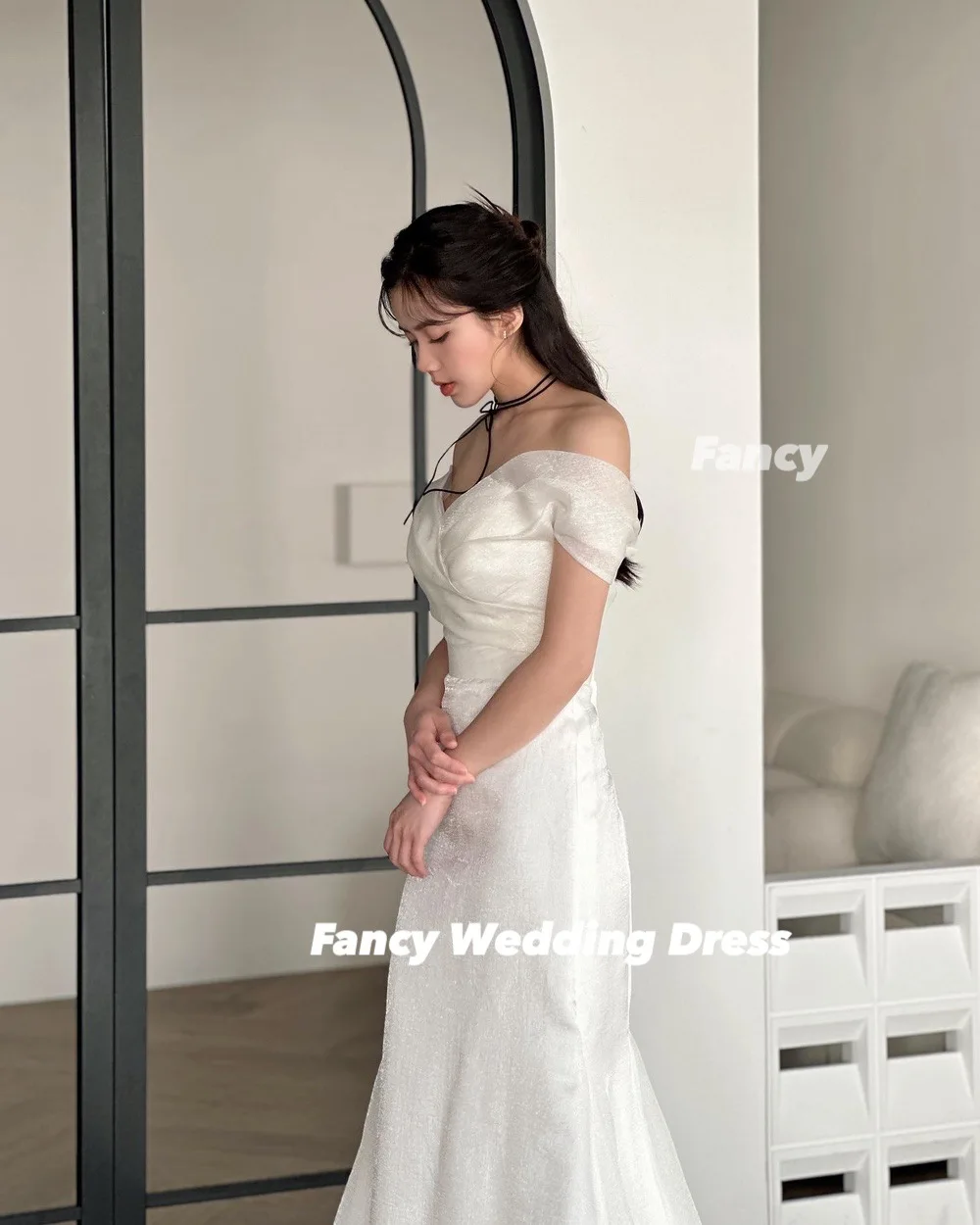 Fancy Princess Off Shoulder Korea Wedding Dress Mermaid Organza Evening Dress Back Corset Ball Bridal Gown Robes Customized