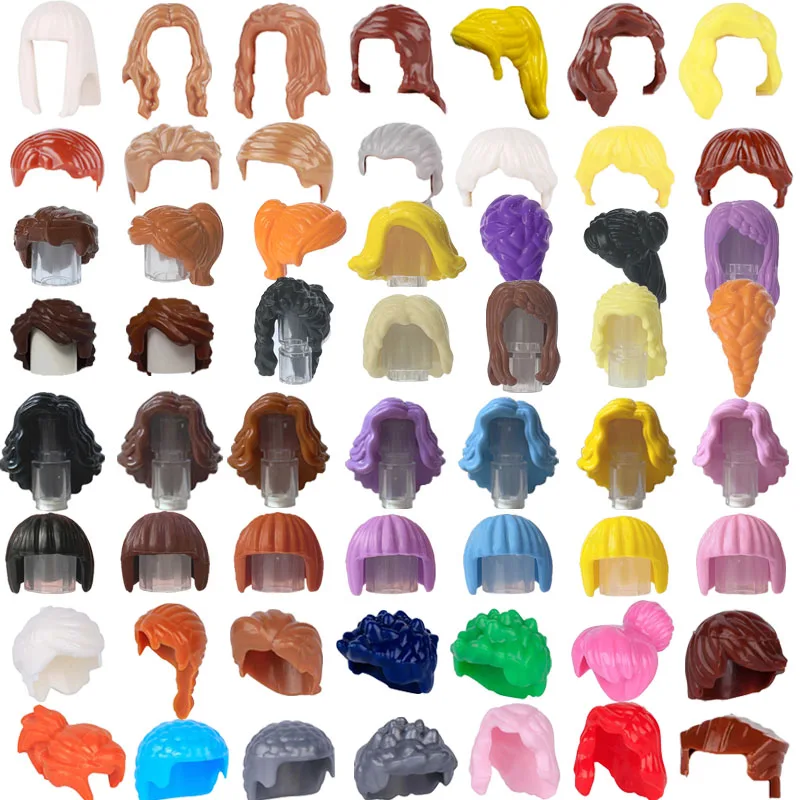 

MOC City Hair Building Blocks Compatible Girls Boys Figures Body Accessories DIY Blond Brown Hairstyle Part Bricks Toy Kids Gift